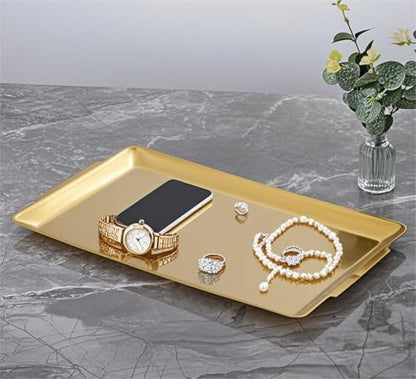SANQIAHOME 15.8" x 9.5" Gold Serving Trays Set of 2, Stainless Steel - color: Gold-15.8" X 9.5"
