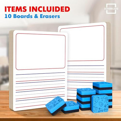 Scribbledo Story Lined Dry Erase Boards 9x12 for Kids Classroom 10 Pack - style: Story Board 10 Pack