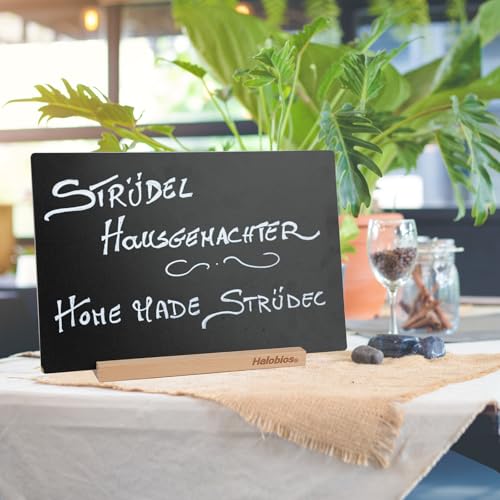 Halobios Chalkboard with Beech-Wood Base, 8 x 12 inch Tabletop Message Boards Menu Chalkboard Stand, Double Sided Blackboard for Party, Tables Decoration, Wedding, Bar and Restaurant