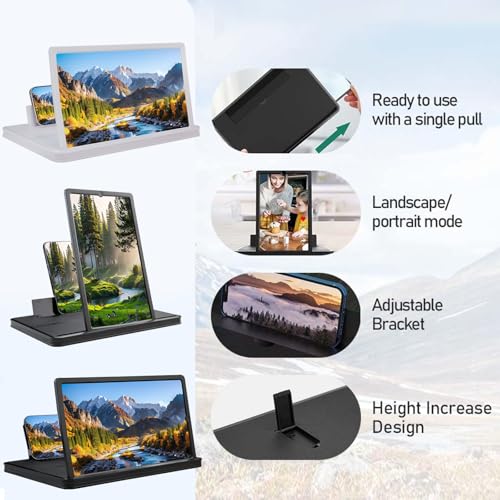 14" Screen Magnifier for Cell Phone, 3D Foldable Phone Stand Screen Enlarger, Mobile Phone Screen Amplifier, Eye-Caring for Browsing Video and Watching Movies, Reading Books (White, 14 Inch) - color: White