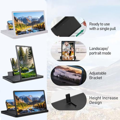 14" Screen Magnifier for Cell Phone, 3D Foldable Phone Stand Screen Enlarger, Mobile Phone Screen Amplifier, Eye-Caring for Browsing Video and Watching Movies, Reading Books (White, 14 Inch) - color: White