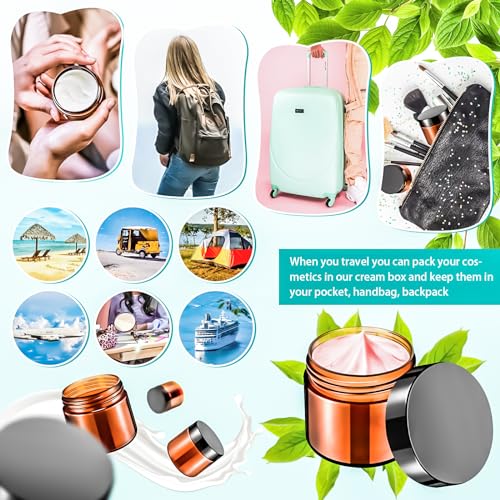 16 Pack 2oz Amber Plastic Jars, 60ml Empty Small Round Cosmetic Jars Refillable Makeup Containers Leakproof Travel Cosmetic Containers with Black Lids for Sample Cream Lotion Powder Ointment - color: Amber, size: 2oz