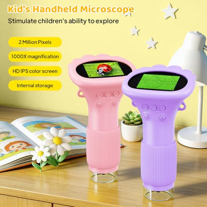 Ashfly Handheld Kids Microscope, Magnifying Glass Camera for Kids Age 3-12 - color: Purple