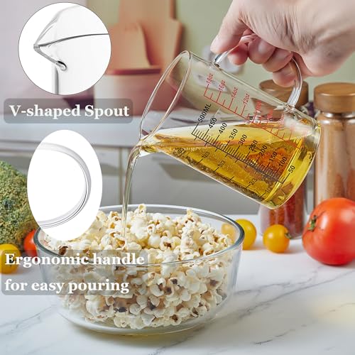 Ackers BORO3.3 Glass Measuring Cup-[Insulated handle | V-Shaped Spout]-Made of High Borosilicate Glass Measuring Cup for Kitchen or Restaurant, Easy to Read, 500 ML (16 Oz, 2 Cup) - size: 2Cup,500ml(High Borosilicate Glass)