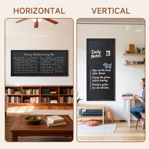 SELEAD Magnetic Chalkboard Words Sign - 55" x 25", Black Solid Wood Frame - color: All Black, size: 25"W x 55"H