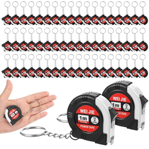 50PCS Small Tape Measure Keychain Mini Retractable Measuring Tape 3ft Lock Function Pocket Ruler Black ABS TPR Steel for Daily Use Crafts Tailoring DIY Projects