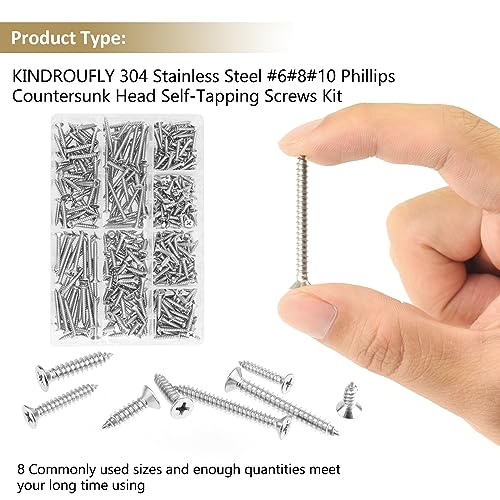 327 Pieces #6#8#10 Phillips Countersunk Head Self-Tapping Screws, Wood Screws Assortment Kit, 304 Stainless Steel - size: #6#8#10