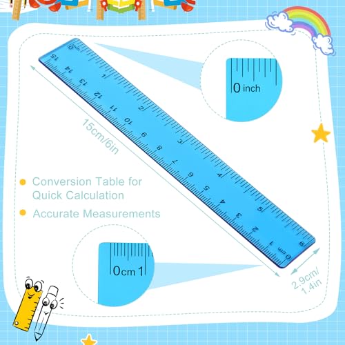 EBOOT 2 Pack Plastic Ruler Straight Clear Measuring Tool, Blue, 6 Inch - color: Blue, size: 6 Inch