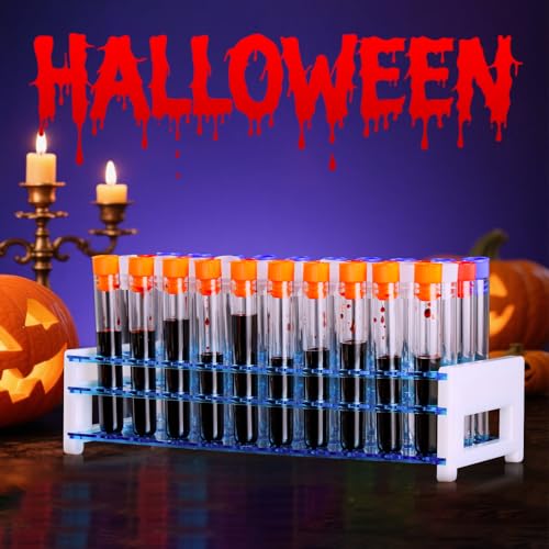 Test Tubes,40Pcs Test Tubes with Rack,Plastic Test Tubes with Caps,Science Tubes and Test Tube Holder 16x100mm (12ml)