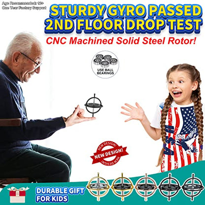 DjuiinoStar Heavy Duty Gyroscope (CNC Machined Solid Steel Rotor): Stable&Robust (Pass 2nd Floor Drop Test); Long Spin Time (More Tricks); Premium Fidget Toy, Magic Anti-Gravity Gear DG-5PROLite-03 - color: Silver + Gold