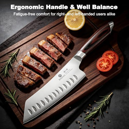 imarku Japanese Santoku Knife 7 Inch, 10Cr15CoMoV 3-Layer Stainless Steel - color: Arctic Silver