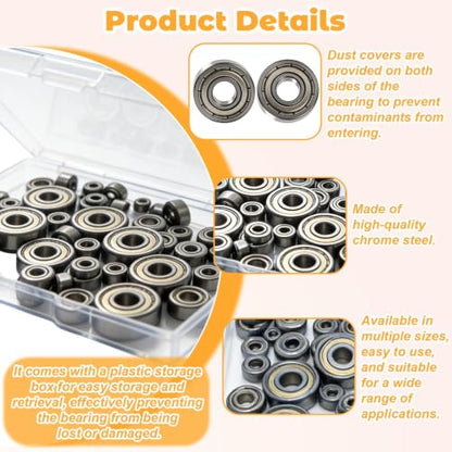 60Pcs Ball Bearings Kit 693ZZ 623ZZ 624ZZ 685ZZ 687ZZ 627ZZ 6 Sizes Small Bearings Assortment Kit Double Metal Sealed Shielded Bearings Carbon Steel Deep Groove Bearing