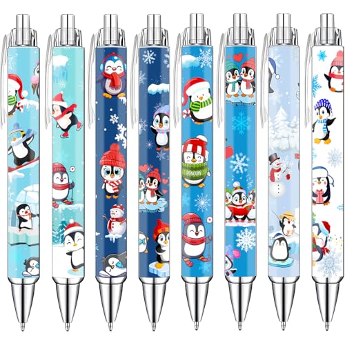 Idealmuzik Penguin Pens Set – Cute Penguin-Themed Gel Pens for Teachers, and Office Gift Exchange – Funny Penguin Designs – Perfect Stationery Gifts, Party Favors, 8 Pack - color: Penguin
