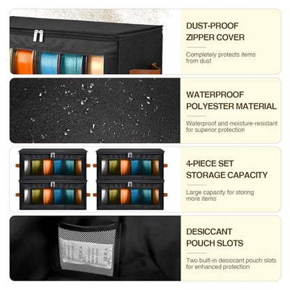 4 Pack Foldable Filament Storage Box, 3D Printer Filament Containers with Transparent Window, Desiccants & Labels, Holds 24 Rolls, Water-Resistant Organizer for Home Office Workshop Studio