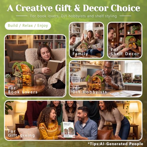 BOOZUU Greenhouse Book Nook Kit with Light, Fairy Garden Miniature House