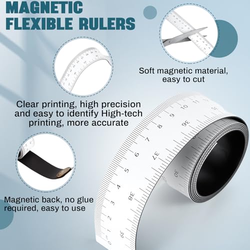 Relaxweex 1 Pcs 39.37" Flexible Magnetic Ruler Dual Scale Tape, White - color: White