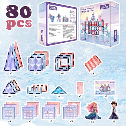 Little Pi Frozen Magnetic Tiles 3 Year Old Girl Gifts 5 Year Old 4 Year Old Girl Birthday Gifts Princess Toys Magnet Tiles Building Blocks Castle Age 3 4 5 6 7 8 - color: Prince & Princess Castle