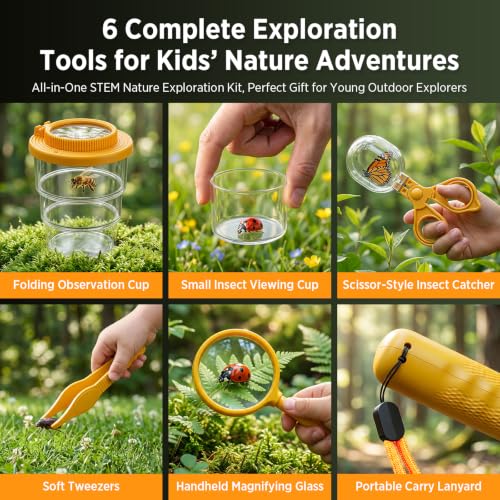 Kids Bug Catcher Microscope STEM Exploration Toy for Ages 3+ - color: Orange