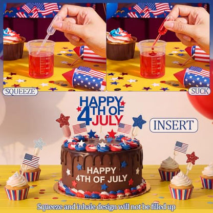 Glenmal 48 Sets 4ml American Flag Patriotic Cupcakes Pipettes, Plastic Pipettes Dropper for Cupcakes with American Flag Disposable Mini Flavor Liquor Infuser Squeeze Dropper for Cupcake Ice Cream - style: Patriotic