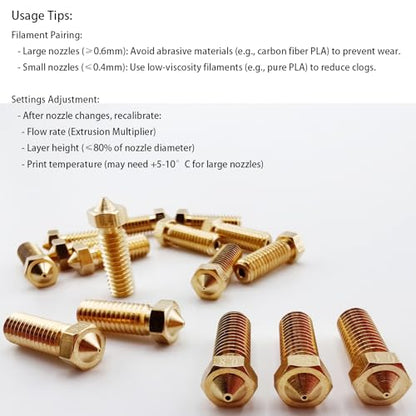 16Pcs Volcano Nozzles kit, Vyper Nozzles kit, Brass 3D Printer Nozzles Kit 0.2/0.4/0.6/0.8mm Compatible for Artillery Genius, Sidewinder X1, X2, Anycubic Vyper, Kobra Plus/Kobra Max 1.75mm Filament, - style: 16Pcs Volcano Nozzles kit