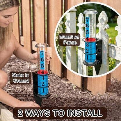YZDTECH Rain Gauge Outdoor, 7" Easy to Read Rain Measure Gauge with Red Float, Rain Gauges Outdoors Best Rated with Metal Rack Holder, Large Freeze Proof Plastic Replacement Tube for Yard Garden - color: Metal rain gauge style 1
