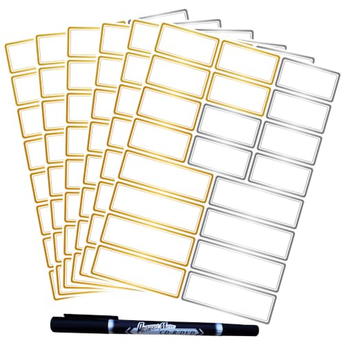 Waterproof Removable Gold Silver Border Labels 1×2 & 1×3 Inch for Office - style: Gold & Silver Border