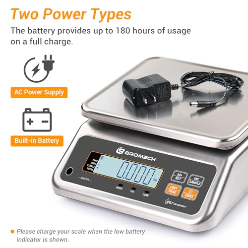 Food Scale Pound and Ounce, Rechargable, Commercial Grade, Stainless Steel Platform, for Meat Shop, Deli, Produce Market (66lb)