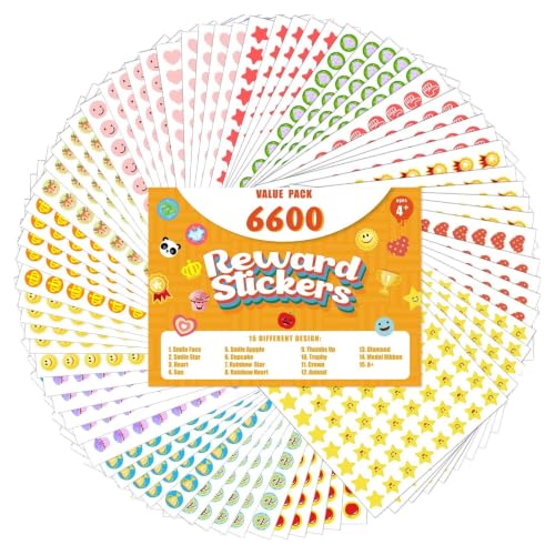 6600PCS Reward Stickers for Teachers, 75 Sheets, 15 Designs - color: Multicolor, size: 0.5 Inch - 6600 Count