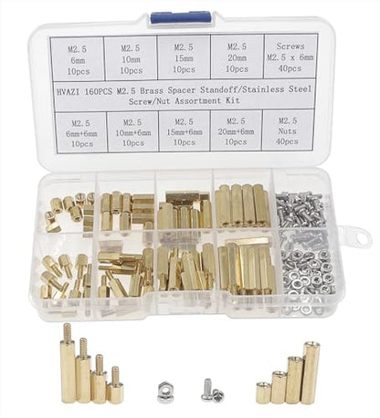 M2.5 Brass Male-Female Hex Standoffs, Stainless Steel Screws Nuts Kit