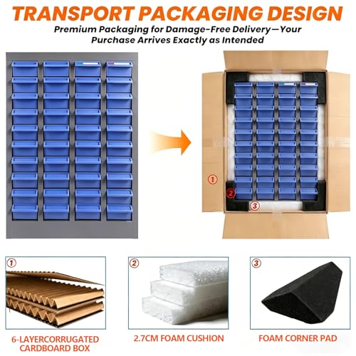 100 Drawer Alloy Steel Nut and Bolt Organizer, ABS Material Bolts Organizer, 26" L×9" W×46" H Drawer Parts Storage Cabinet, with Dividers and Labels for Laboratory, Studio, Home Use/Blue (100Drawer) - size: 100Drawer