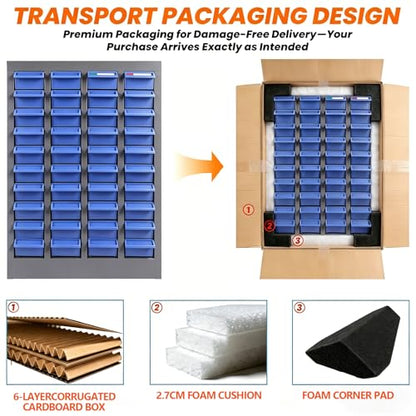 100 Drawer Alloy Steel Nut and Bolt Organizer, ABS Material Bolts Organizer, 26" L×9" W×46" H Drawer Parts Storage Cabinet, with Dividers and Labels for Laboratory, Studio, Home Use/Blue (100Drawer) - size: 100Drawer