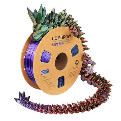 Comgrow Tri-Colors Silk PLA 3D Printer Filament, Rainbow PLA Filament 1.75mm, Dimensional Accuracy +/- 0.02 mm, 1KG Spool, Coextrusion 3D Filament with Shiny Silk Copper-Green-Purple - color: Copper & Green & Purple