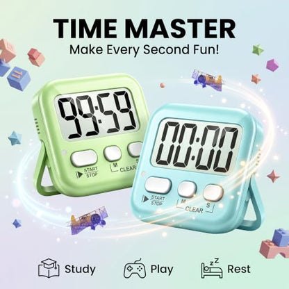 Antonki 2 Pack Digital Timer for Kids Classroom Kitchen Timers for Cooking - color: Lime Green + Mint Green
