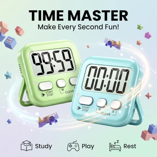 Antonki 2 Pack Digital Timer for Kids Classroom Kitchen Timers for Cooking - color: Lime Green + Mint Green
