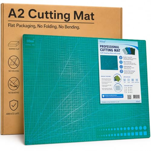 A2 Self Healing Cutting Mat, 23.62 x 17.72 in, 5-Ply PVC Craft Board for Rotary Cutters, Sewing, Quilting and Leatherwork, Green - size: 23.6"L x 17.7"W