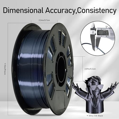 Silk Black PLA Satin Shiny 3D Printer Filament, 1.75mm Diameter 1kg Spool 2.2lbs for FDM 3D Printers - color: Black