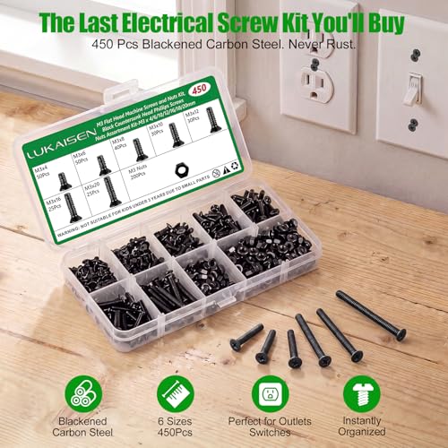 450Pcs Black M3 Phillips Flat Head Machine Screws and Nuts Kit - size: 450Pcs M3*4/6/8/10/12/16/20mm-Flat
