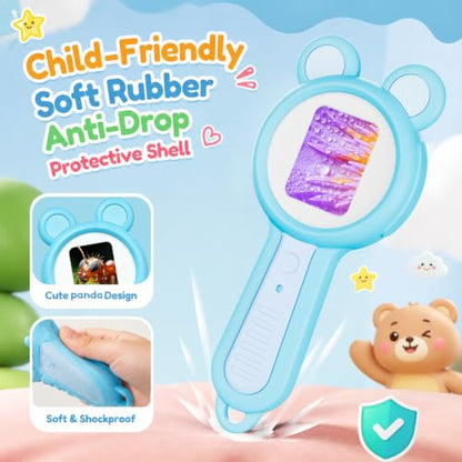 Kids Microscope Autofocus Magnifier STEM Gifts Toys for Ages 4-12 - color: Pink-panda ear