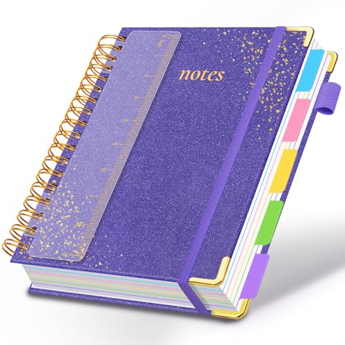 Hardcover Spiral Notebook with Tabs & Dividers, 8"x10" 5 Subject - color: Purple, size: 8''x 10''