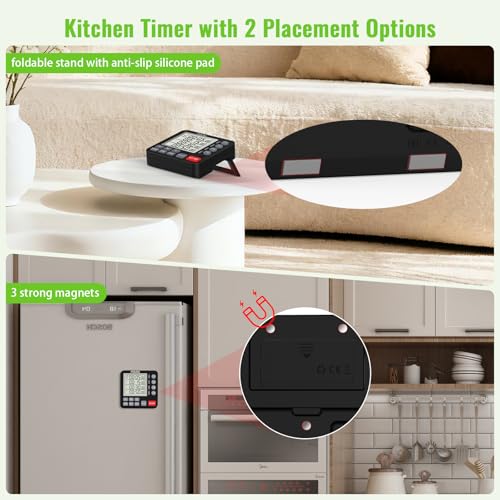 Digital Dual Kitchen Timer, Multi-Channel Triple Countdown for Cooking - color: White