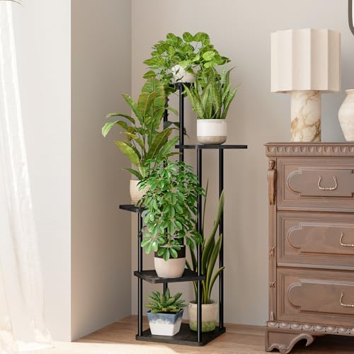 Bamworld Black Plant Stand Indoor 5 tier Corner Plant Shelf - color: Dark Brown, size: 5 Tier