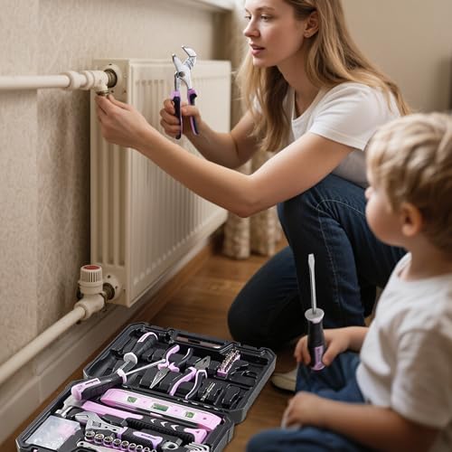Enventor Tool Set with Fitted Storage Case, 146 Pieces, Pink - color: Pink