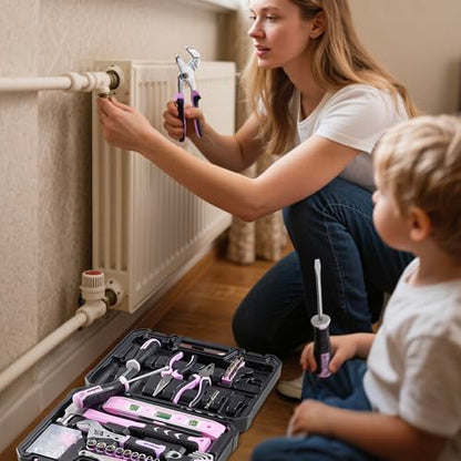 Enventor Tool Set with Fitted Storage Case, 146 Pieces, Pink - color: Pink
