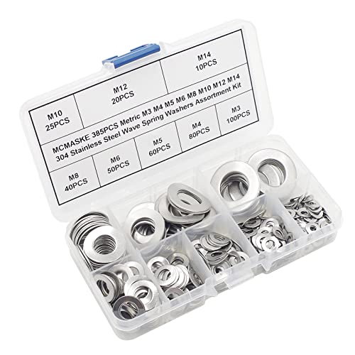 385PCS Metric M3 M4 M5 M6 M8 M10 M12 M14 304 Stainless Steel Wave Spring Washers Assortment Kit