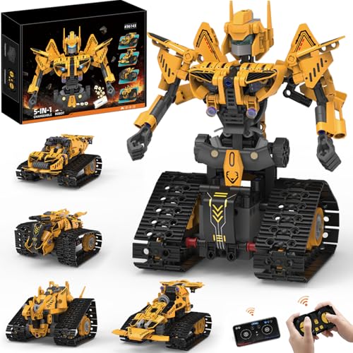 Robot Building Kit, 5-in-1 STEM Construction Toys with Remote & APP Control, 373+ Pcs Building Blocks, Programmable Coding Robot Gift - color: Black