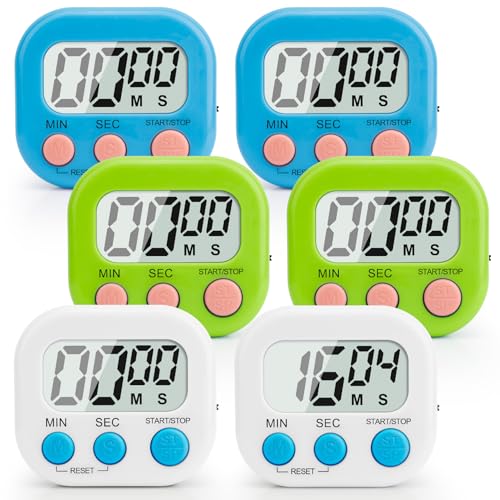 6 Pack Digital Kitchen Timer Multi-Function Magnetic Timers Classroom Timer for Kids Loud Alarm Big LCD Display Electronic Timers for Cooking, Classroom, Exercise, Study, Meeting(Blue, Green, White) - color: White & Blue & Green