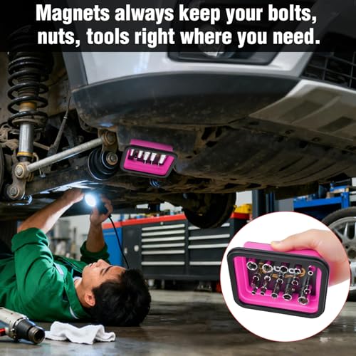 GOOACC 3 Sizes Collapsible Magnetic Parts Tray Set Pink - color: Pink
