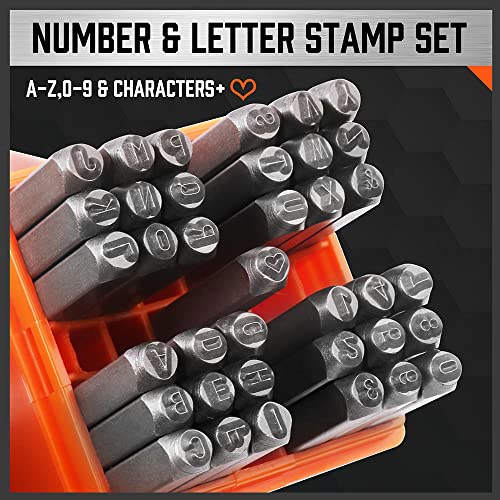 HORUSDY 37-Piece Number and Letter Stamp Set 1/8 (3mm) (A-Z & 0-9 + Love) Punch Perfect for Imprinting Metal Stamping kit, Plastic, Wood, Leather. - color: (1/8”) 3mm