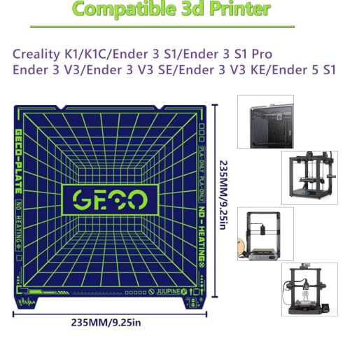 Upgraded k1c Build Plate Geco Plate,235x235 MM PLA Cold Printing Plate (No Heating) Energy Saving 0℃ Printing Spring Steel Hot Bed for Creality K1/Ender 5 S1/Ender 3 S1/ S1 Pro/Ender V3 SE/ V3 KE - size: 235x235mm( for K1/K1C/Ender 3 V3 SE/KE)