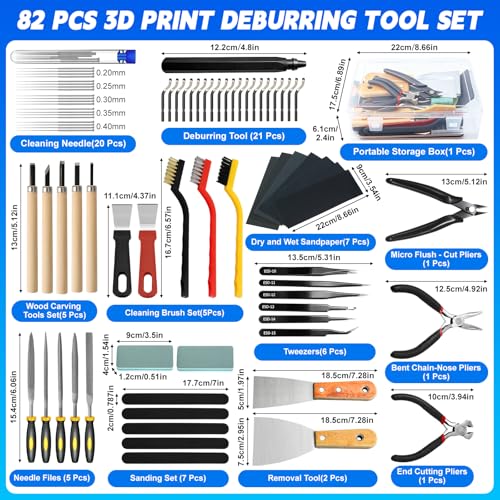 AOBOPLE 82 Pcs 3D Printer Tool Kit with Deburring Tool for FDM/SLA Printers - color: 82 Pcs